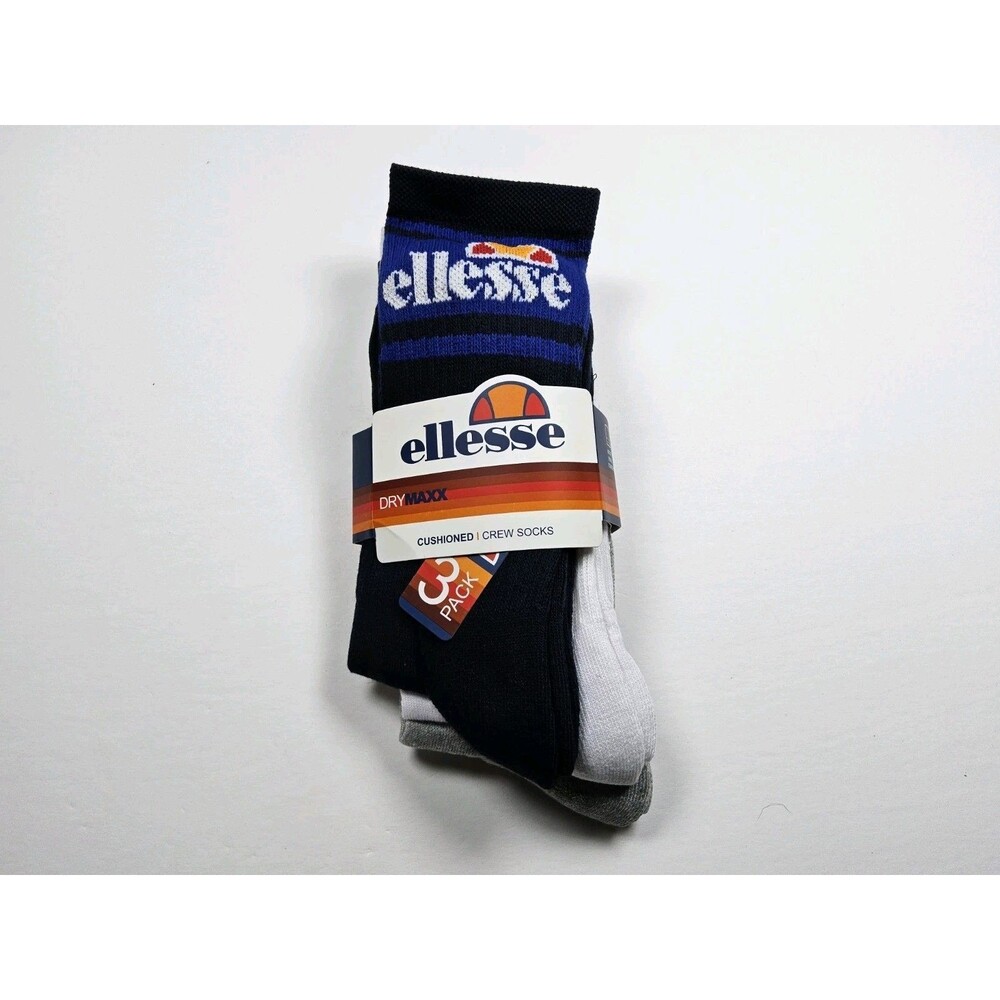 Ellesse Men’s Cushioned Crew Drymaxx 3 Pack Socks Size UK 6-8.5, US 6.5-9
